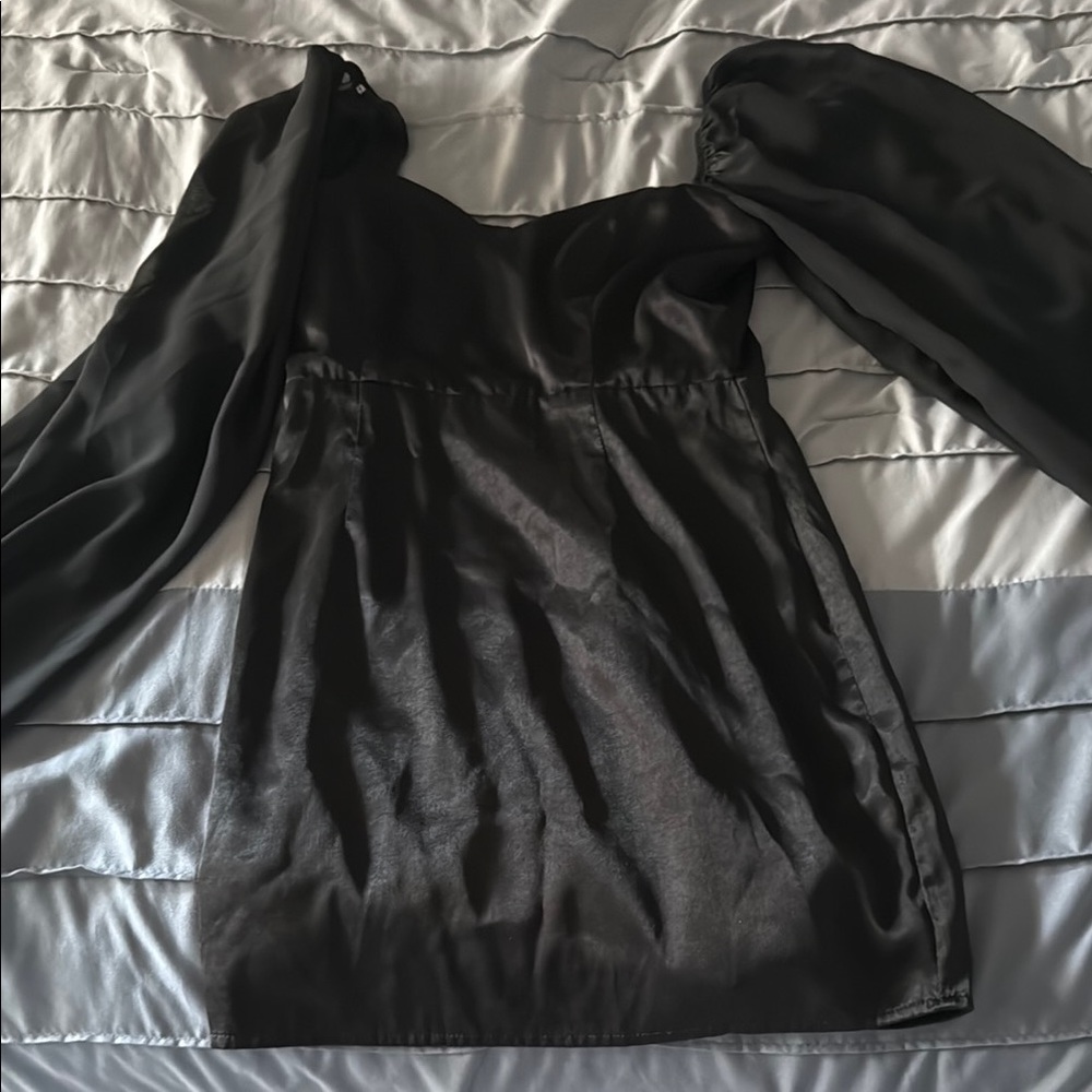 Lulu's Black Sheath Dress with Puff Sleeves